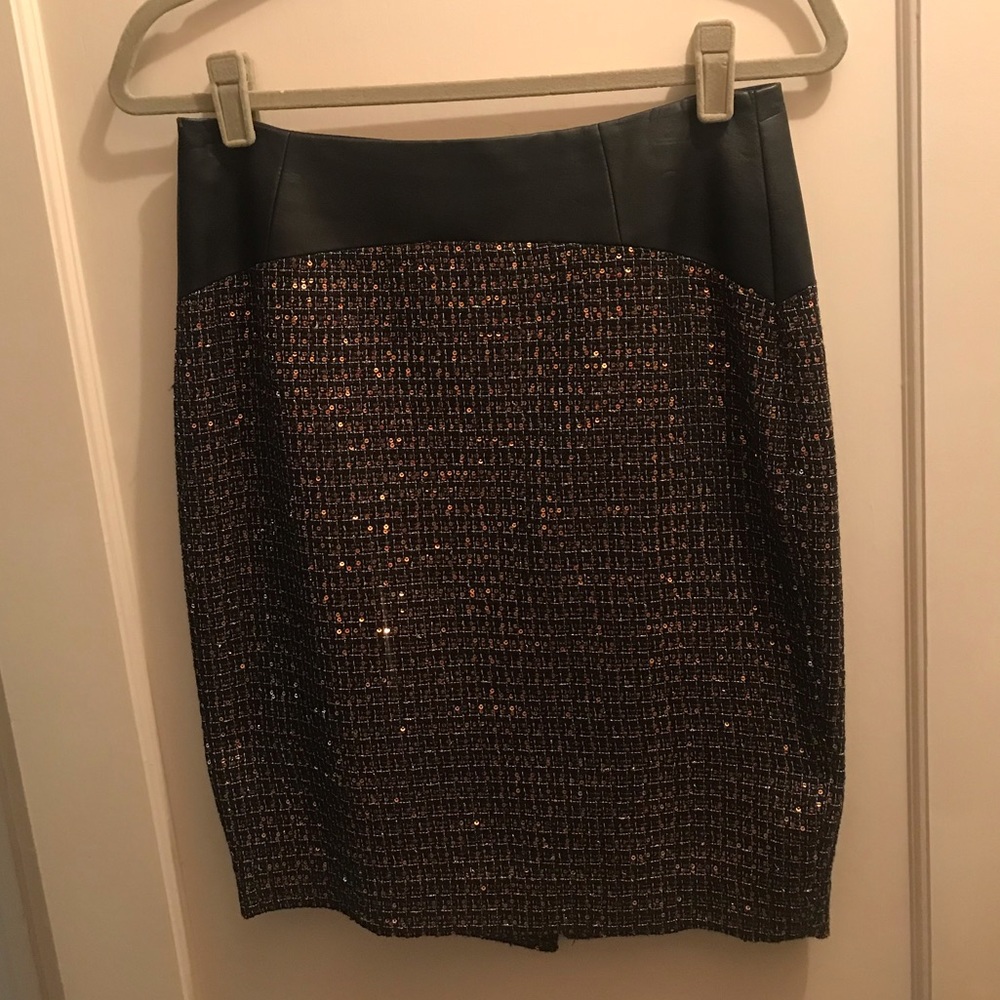 Limited sequined skirt with leather waistband